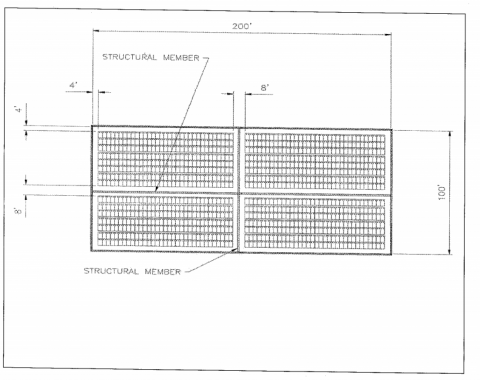 Array of solar panels on a large commercial building with required 8 foot access